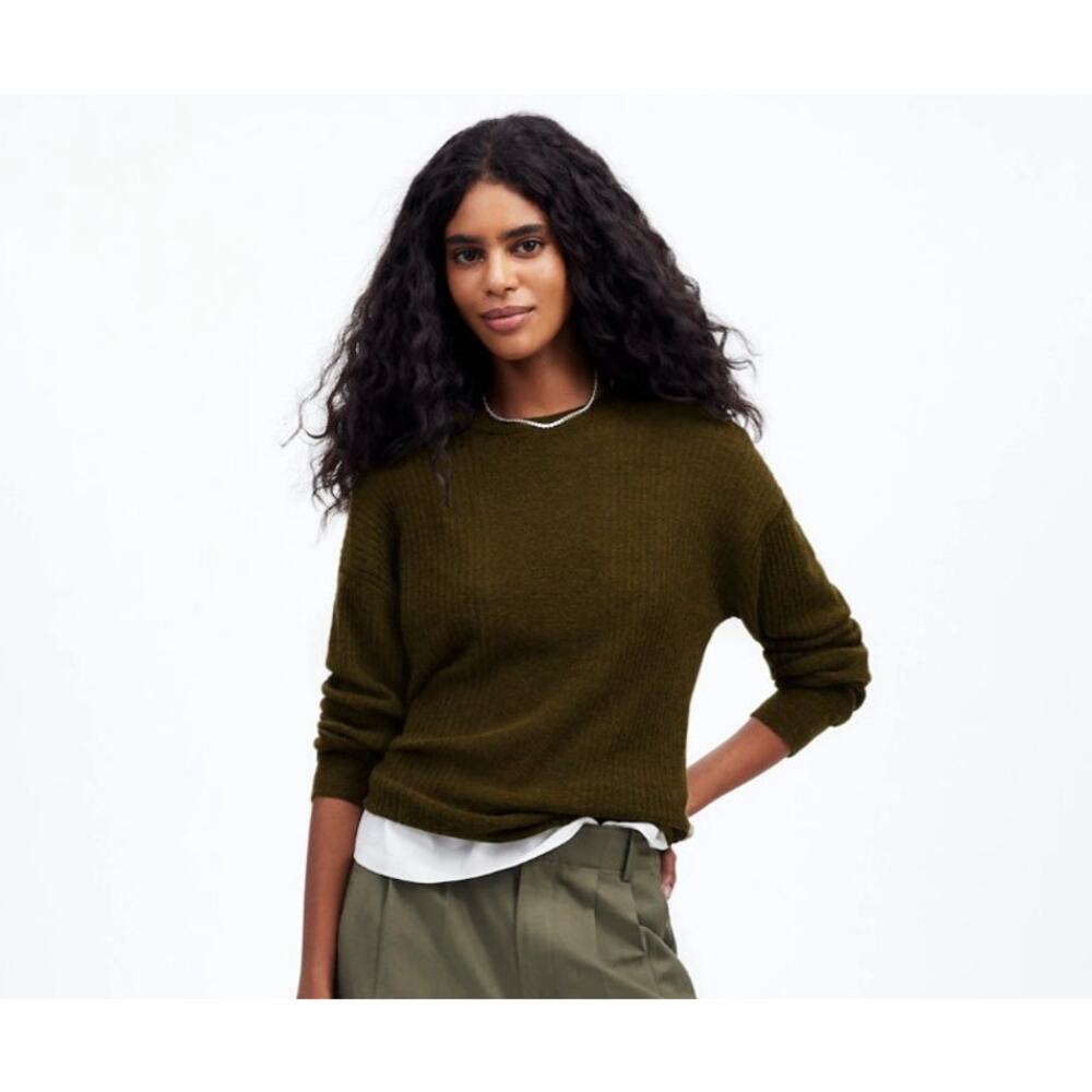 Madewell Ribbed Alpaca-Blend Crewneck Sweater in Kale size Small NWT